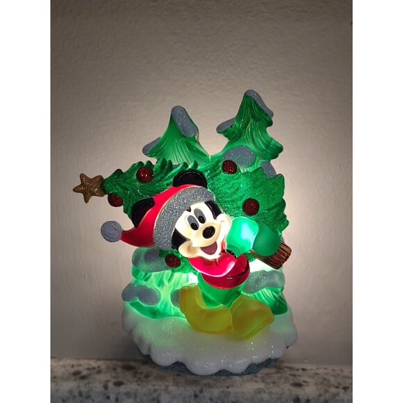 Disney Mickey Mouse Carrying Christmas Tree Winter Colorful Plug In Night Light - Picture 1 of 16